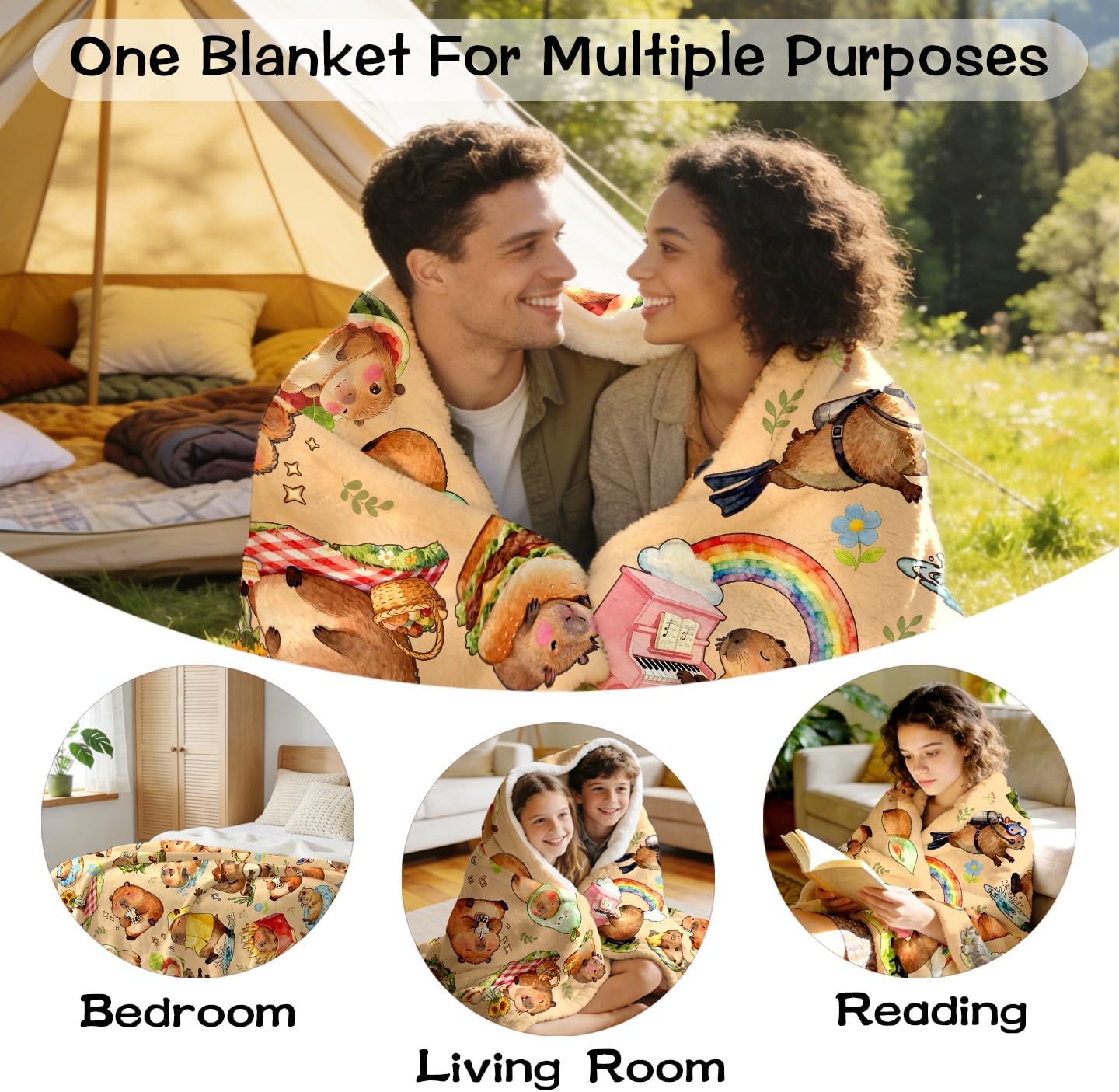 Capybara Blanket Soft Flannel Capybaras Throw Blanket Cute Capybara Plush Birthday Decorations for Girls Women 50"x40"