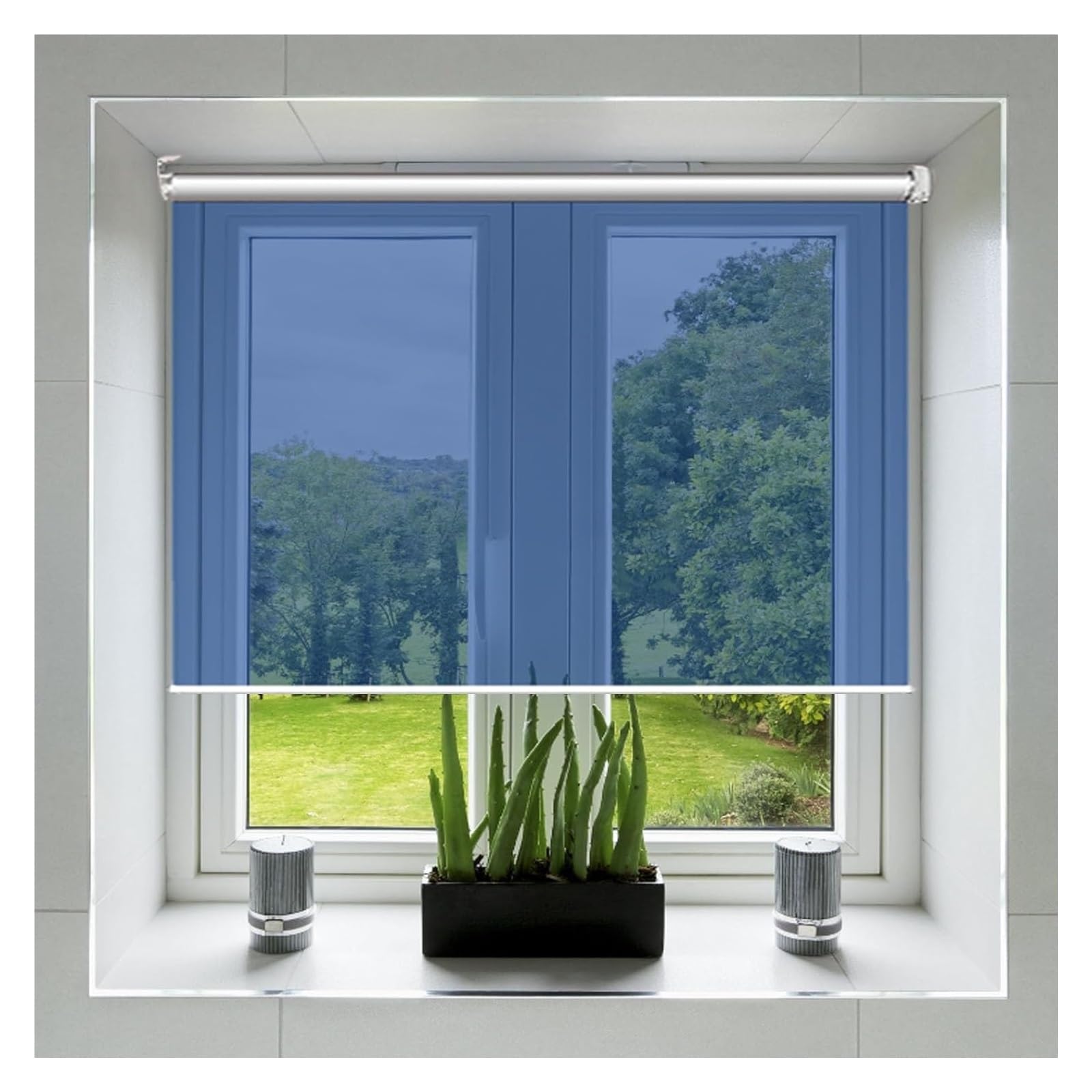 Generic Reflective Window Shade Pull Down See Through Blue Tint Film Anti UV Sunshade Blinds Drape For Bedroom Living Room Home Wide 55-145cm(95x200cm)