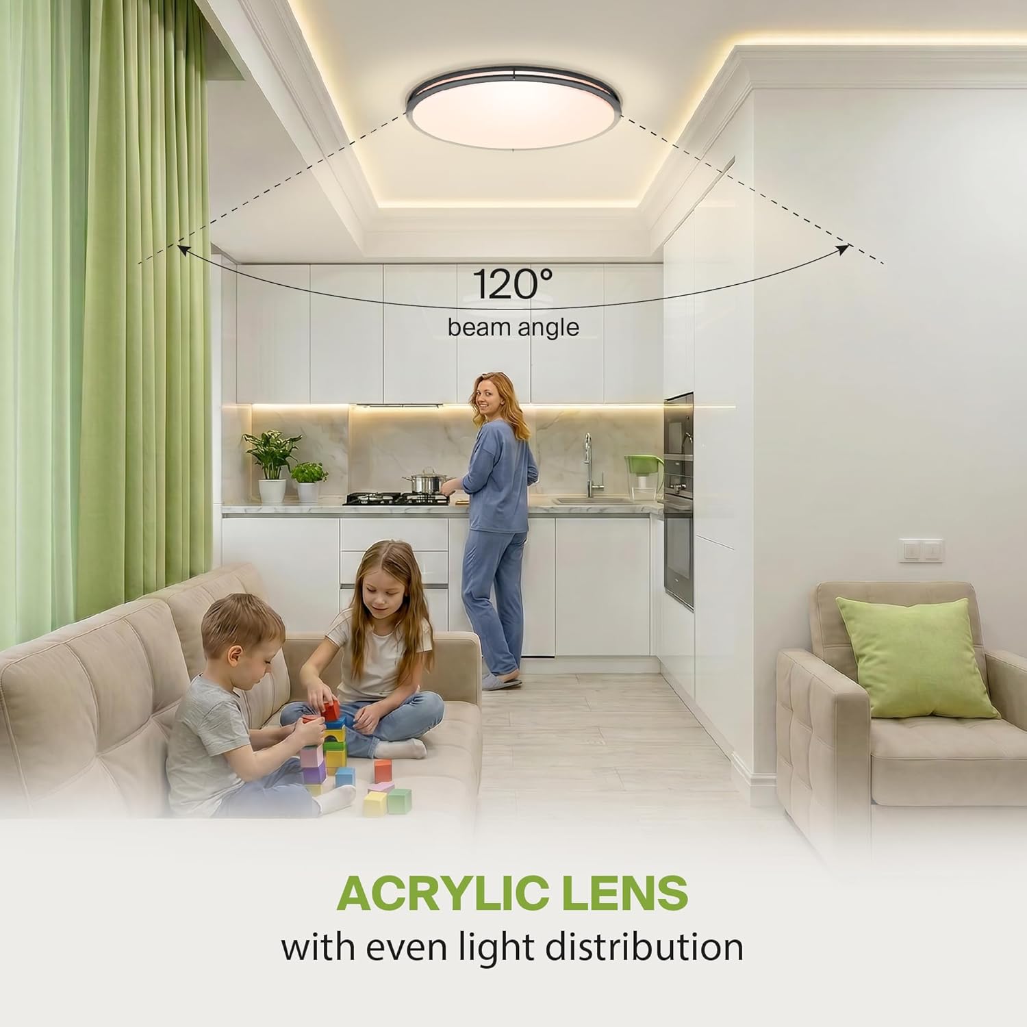 ASD LED 32" Oval Flush Mount Lighting, Close to Ceiling Light Fixture | 5CCT, Dimmable, ETL Listed | 50W 4195LM 2700-5000K 120V | Low Profile Double Ring Lamp | Black, 2 Pack