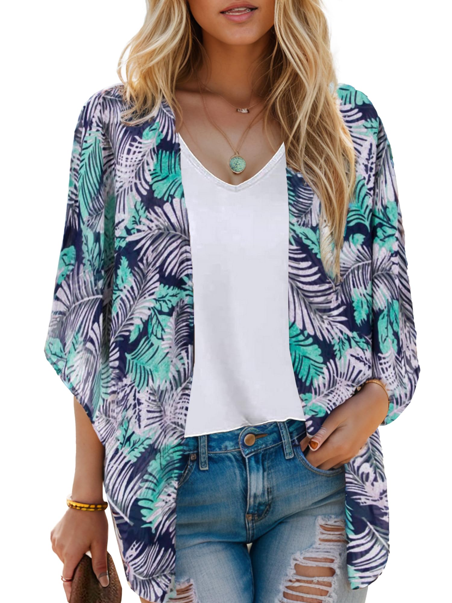 Moss Rose Women's Beach Kimono Coverup Sheer Chiffon Cover Ups, Casual Loose Open Front Cardigan Tops