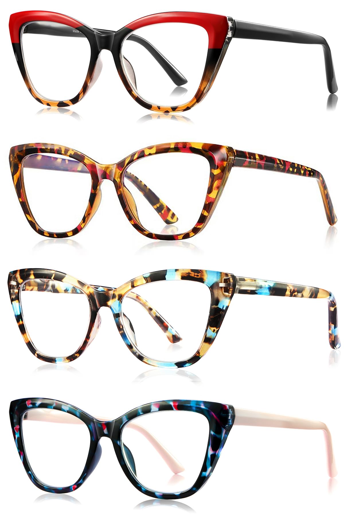 SOCTICK Stylish Reading Glasses for Women Oversized 4 Pack Blue Light Blocking Readers with Trendy Color Combinations C2