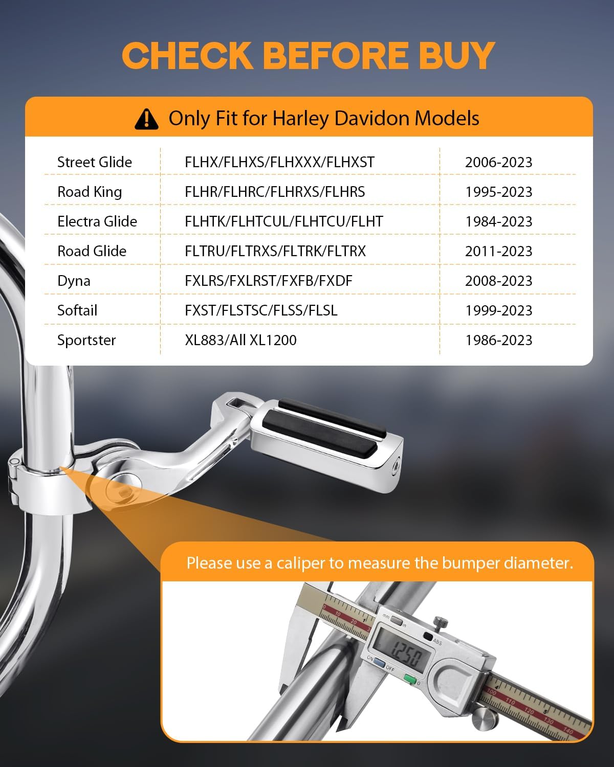 PBYMT Highway Pegs Long Angled 304 Stainless Steel, Highway Footpegs Footrest Fit For 1''&1.25''(25/32mm) Crash Bars Compatible with Harley Davidson Touring Chrome
