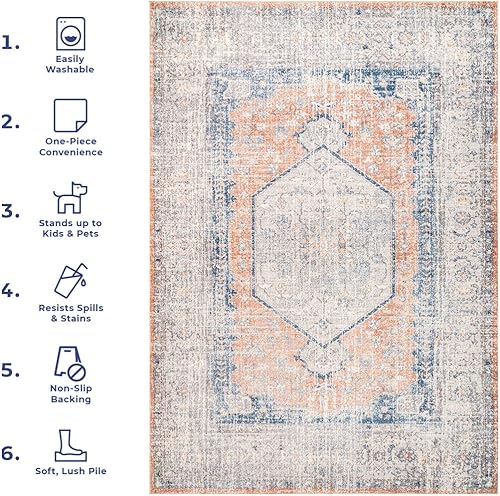 Miniatura 8 de nuLOOM Rain Haven - Alfombra vintage lavable a máquina, 2 x 10 pulgadas, lavable a máquina, alfombra de transición melocotónmarfil para sala de