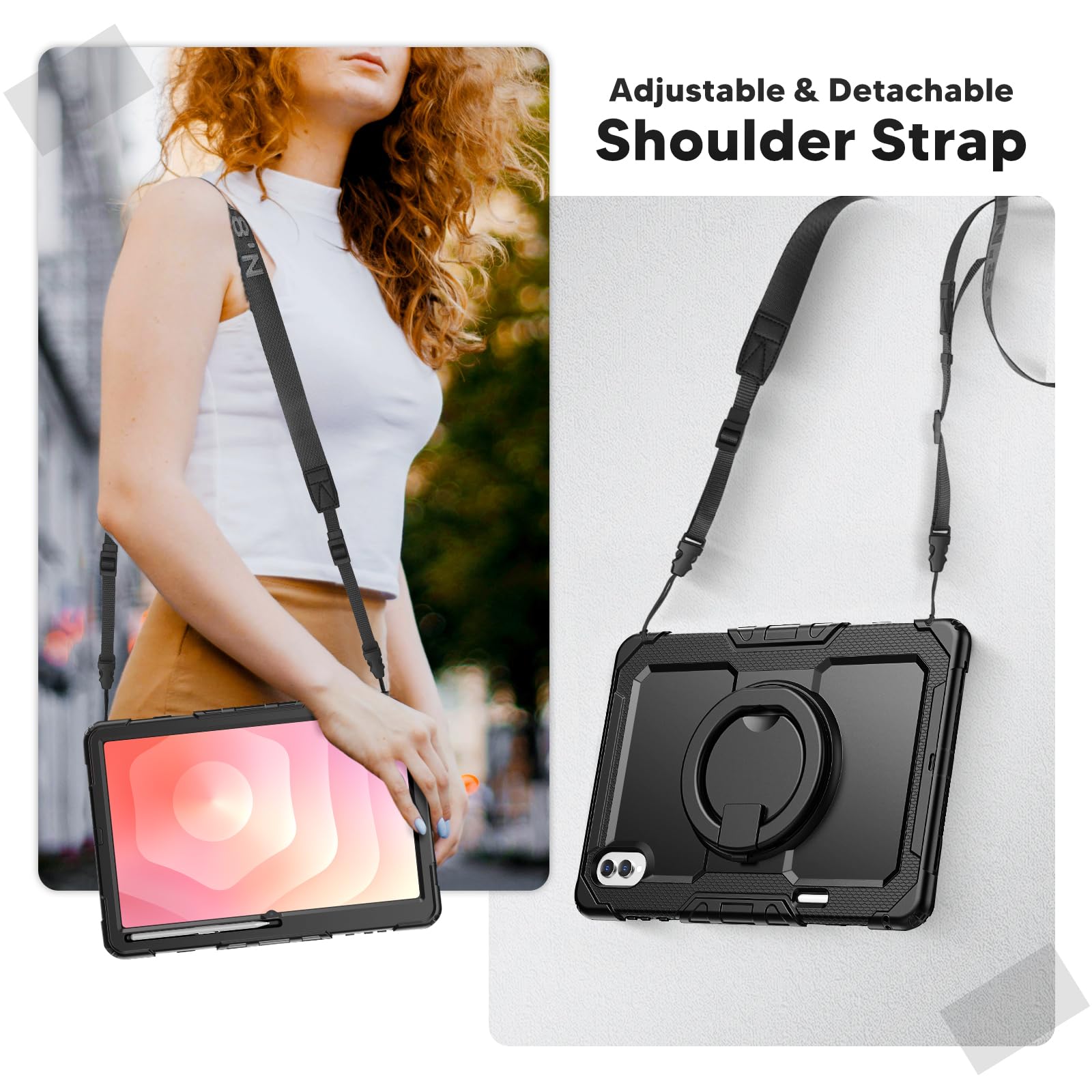 Funda con correa de hombro para Samsung Galaxy Tab S11 Ultra 5G de 14.6 pulgadas 2025, funda protectora a prueba de golpes con soporte, asa, ranura para bolígrafo, correa de hombro ajustable, para