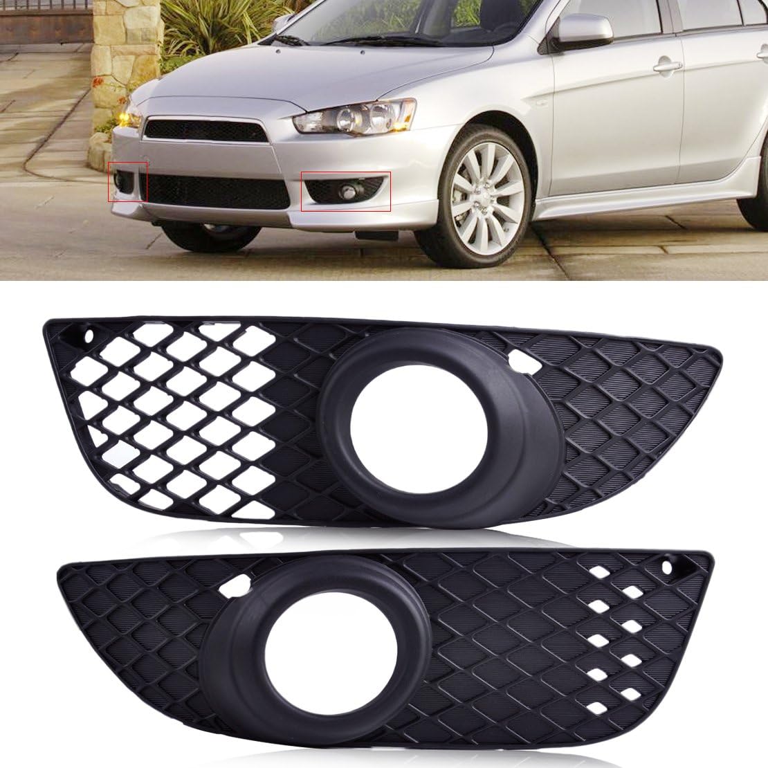 beler 2pcs Front Left & Right Bumper Fog Light Lamp Grille Grill Cover for Mitsubishi Lancer