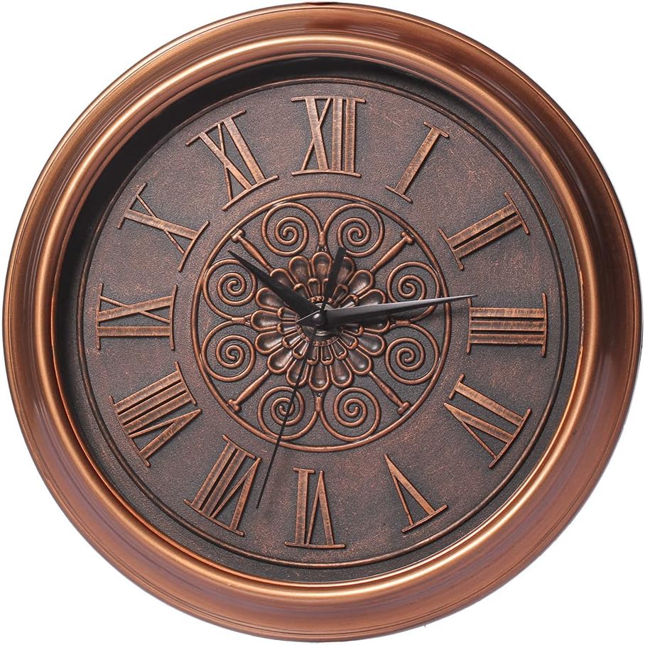 Retro Indoor Silent Non Ticking Quartz Modern Round Wall Clock Roman Numeral Bronze 11 Inches