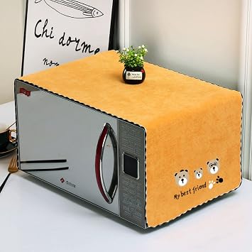 Microwave Oven Cover Dust Oil Proof Cotton Linen Waterproof Fabric Cloth Machine Protector Decorative Kitchen Appliance Cover 13.7x39.3 inches Bear Family - Orange