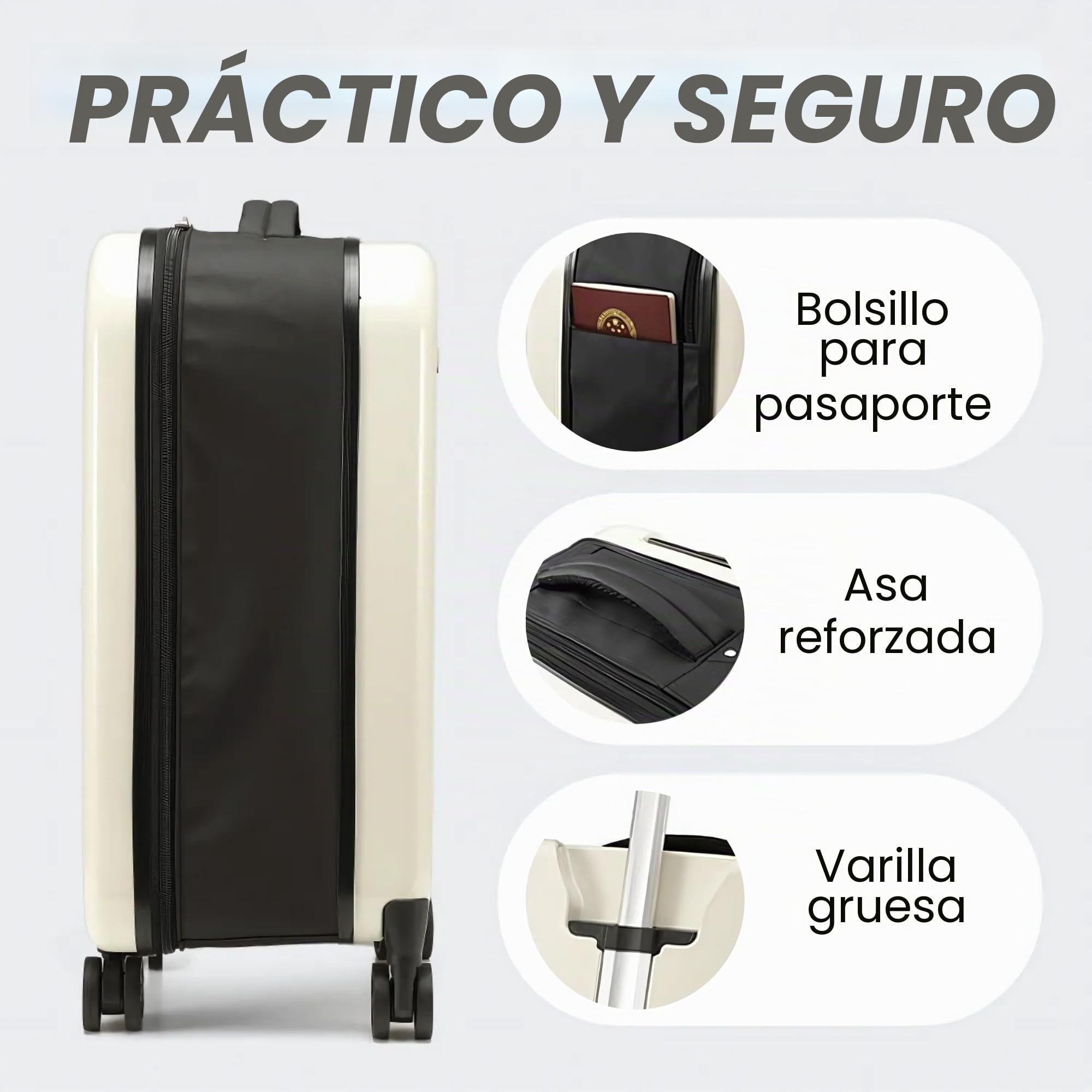 MAGIC SELECT Maleta de Cabina ABS Plegable, 55 CM, 45L | Trolley Rígida, 4 Ruedas Dobles, Mango Telescópico, Incluye Candado de Combinación