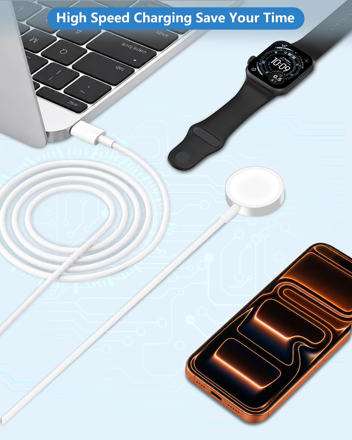 Stuffcool Magnetisches Ladekabel für Apple-Watch-Ladegerät, 2 Stück, 2 m, USB C auf iWatch, tragbares, kabelloses Schnellladekabel für Apple-Watch-Serie Ultra/11/10/9/8/7/6/SE/5/4/3/2