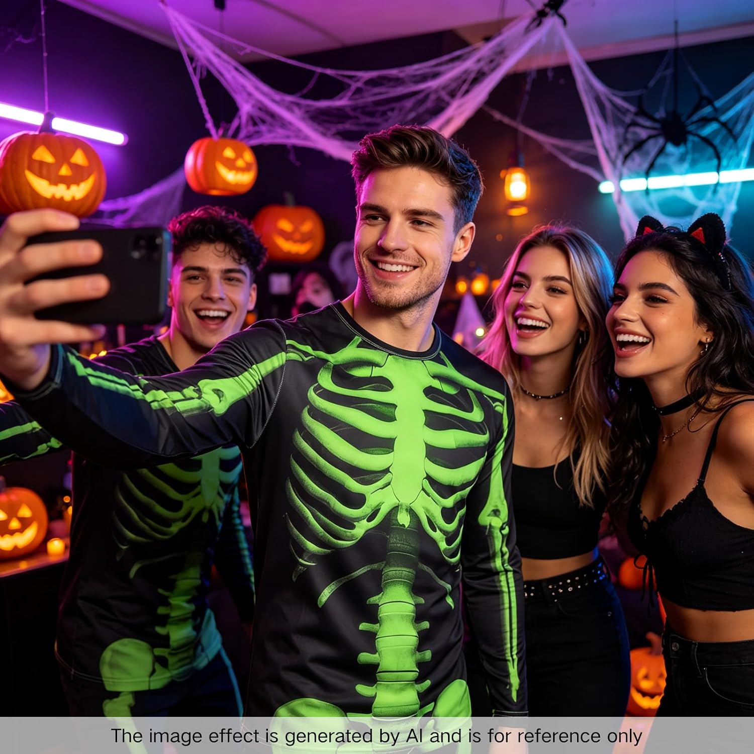 Men's 3D Skeleton Long Sleeve T-Shirt,Faux Real Skull, Halloween Costumes Shirts