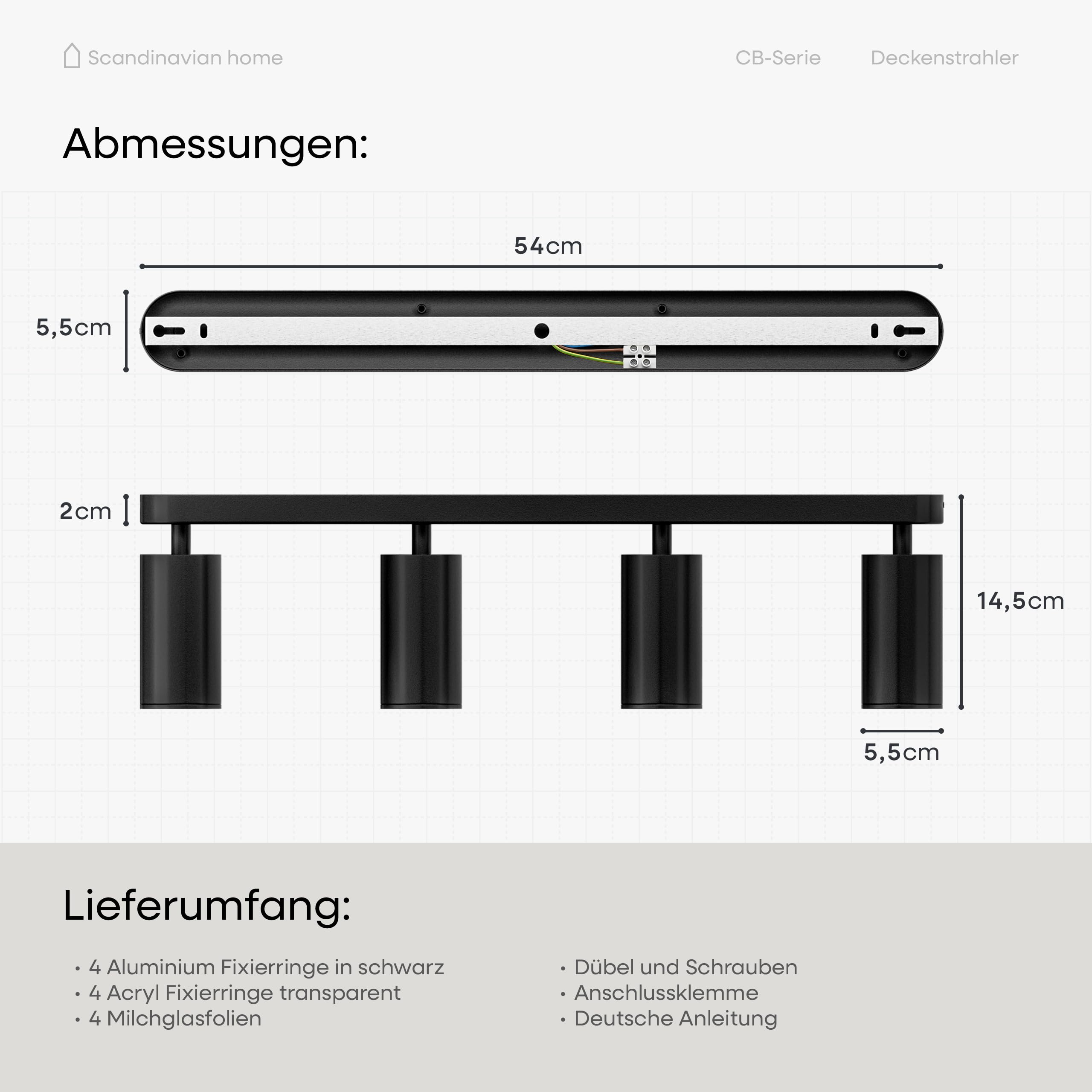 Scandinavian home Deckenstrahler 4-flammig GU10 Deckenlampe 360° Schwenkbar Blendfrei Flach Matt Schwarz