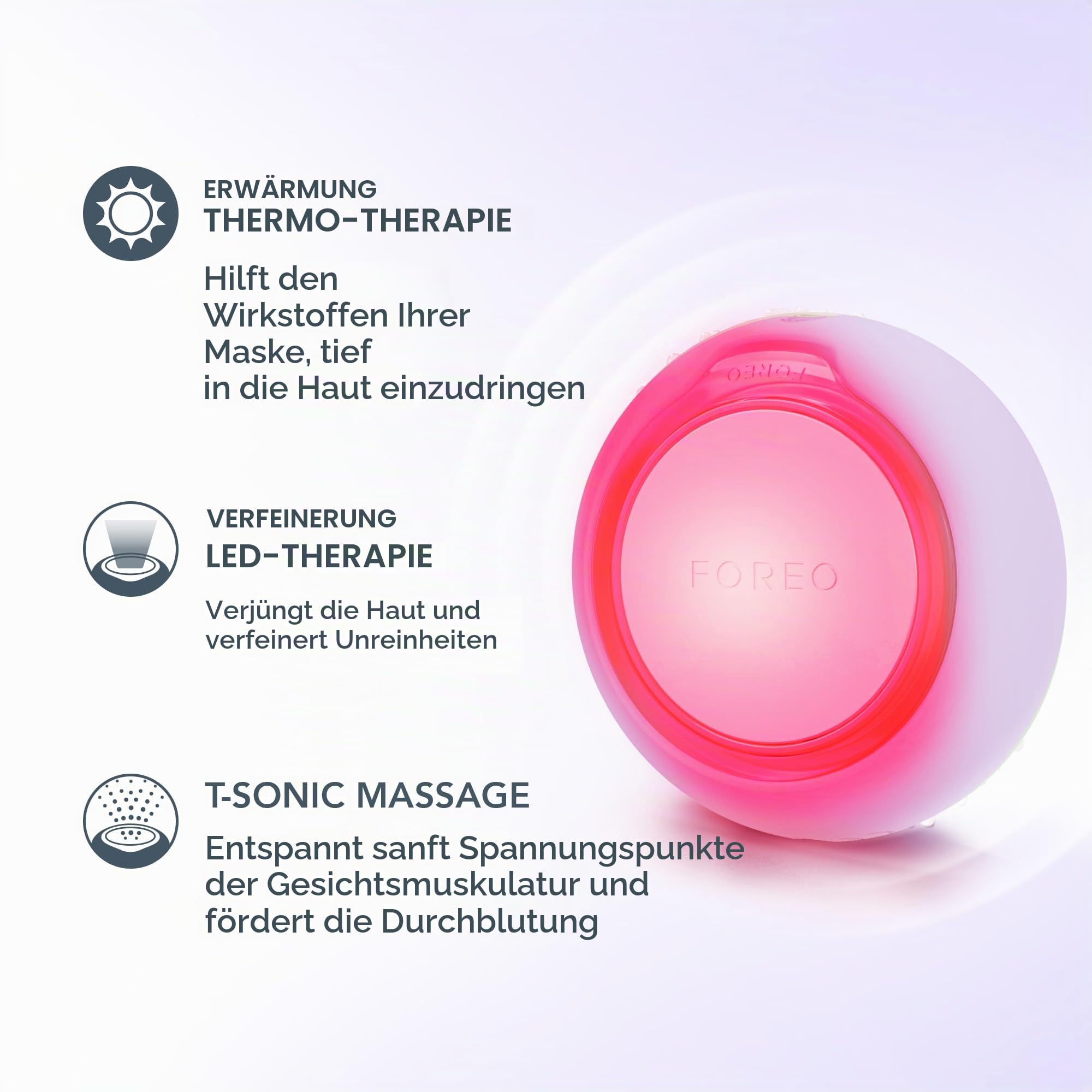 FOREO UFO 3 go Gesichtsmasken-Hautpflegegerät unterwegs – Feuchtigkeitscreme – Anti-Aging-Pflege – Vollspektrum-LED- und Rotlichttherapie – Thermotherapie – T-Sonic-Massage – kompakt – Lavender