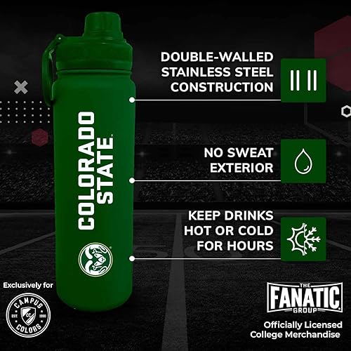 Miniatura 2 de Campus Colors Botella de agua de acero inoxidable de la NCAA, tapa giratoria, 24 onzas, clip de transporte, mantiene tus bebidas calientes o frías