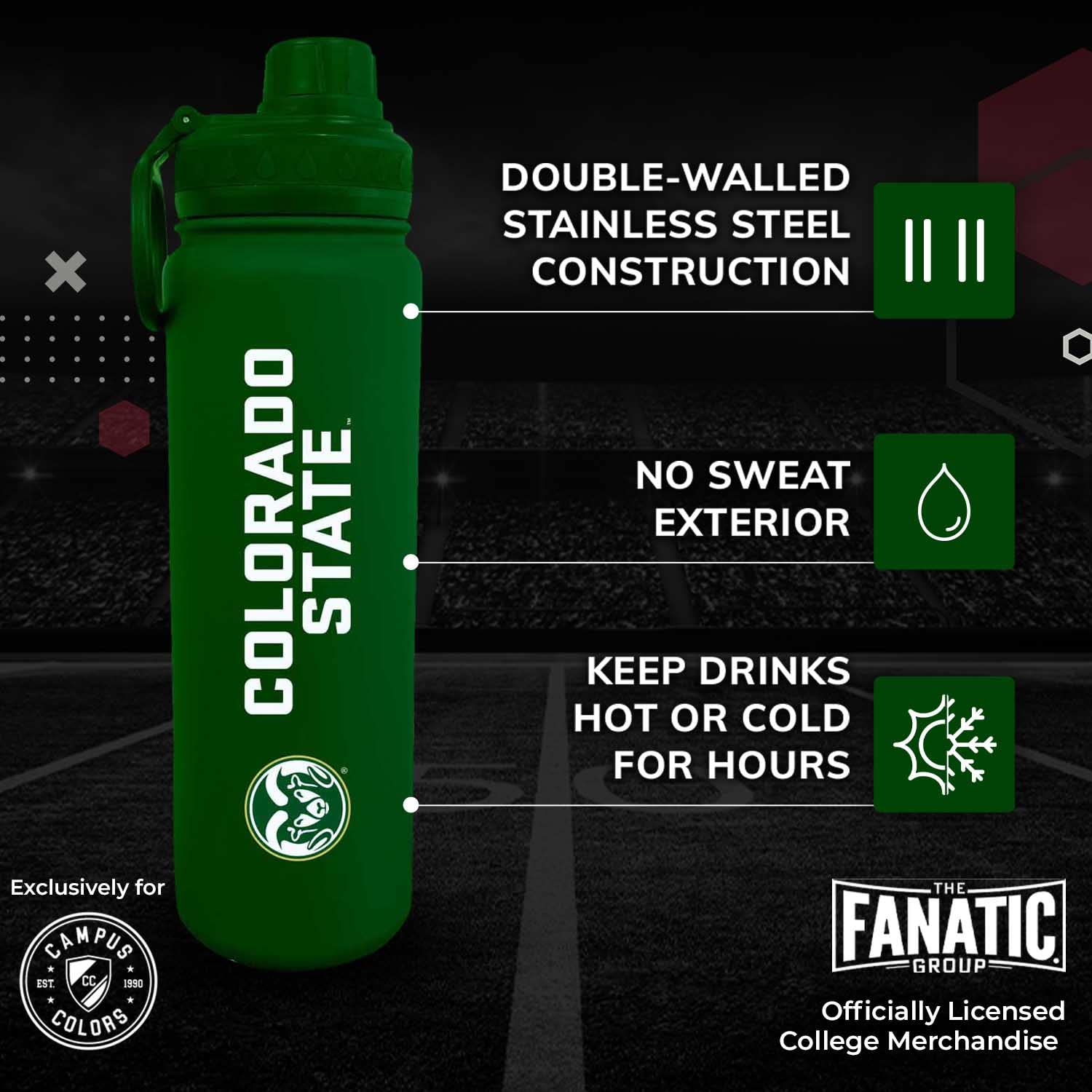 Campus Colors NCAA Edelstahl-Wasserflasche – 680 Ml, Hält Getränke Heiß/kalt, Mit Trageclip (Northwestern Wildcats)