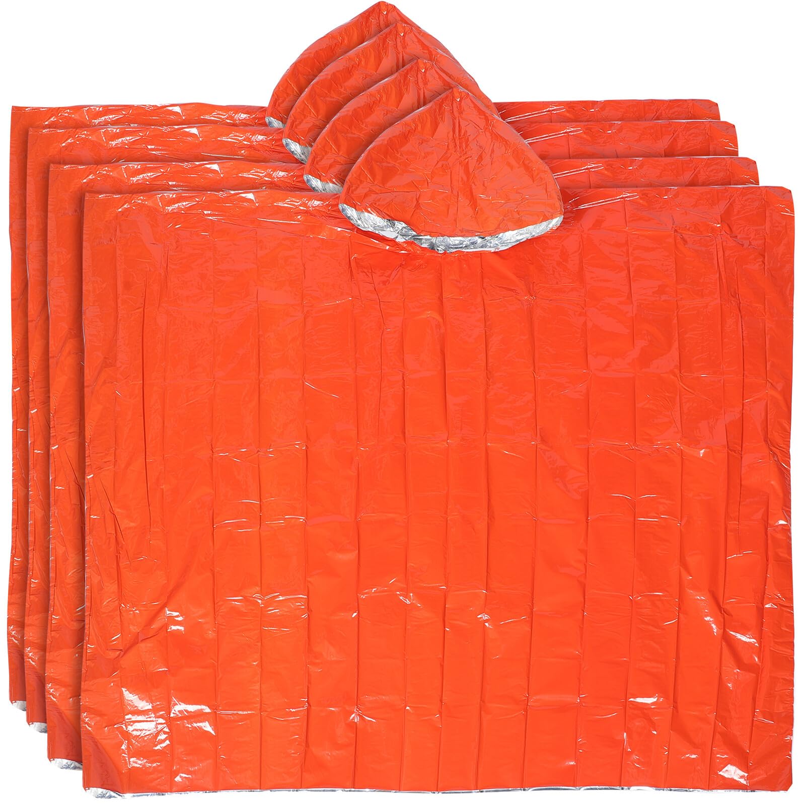 Poncho de pluie imperméable d'urgence orange en PE aluminium pour camping et randonnée de survie