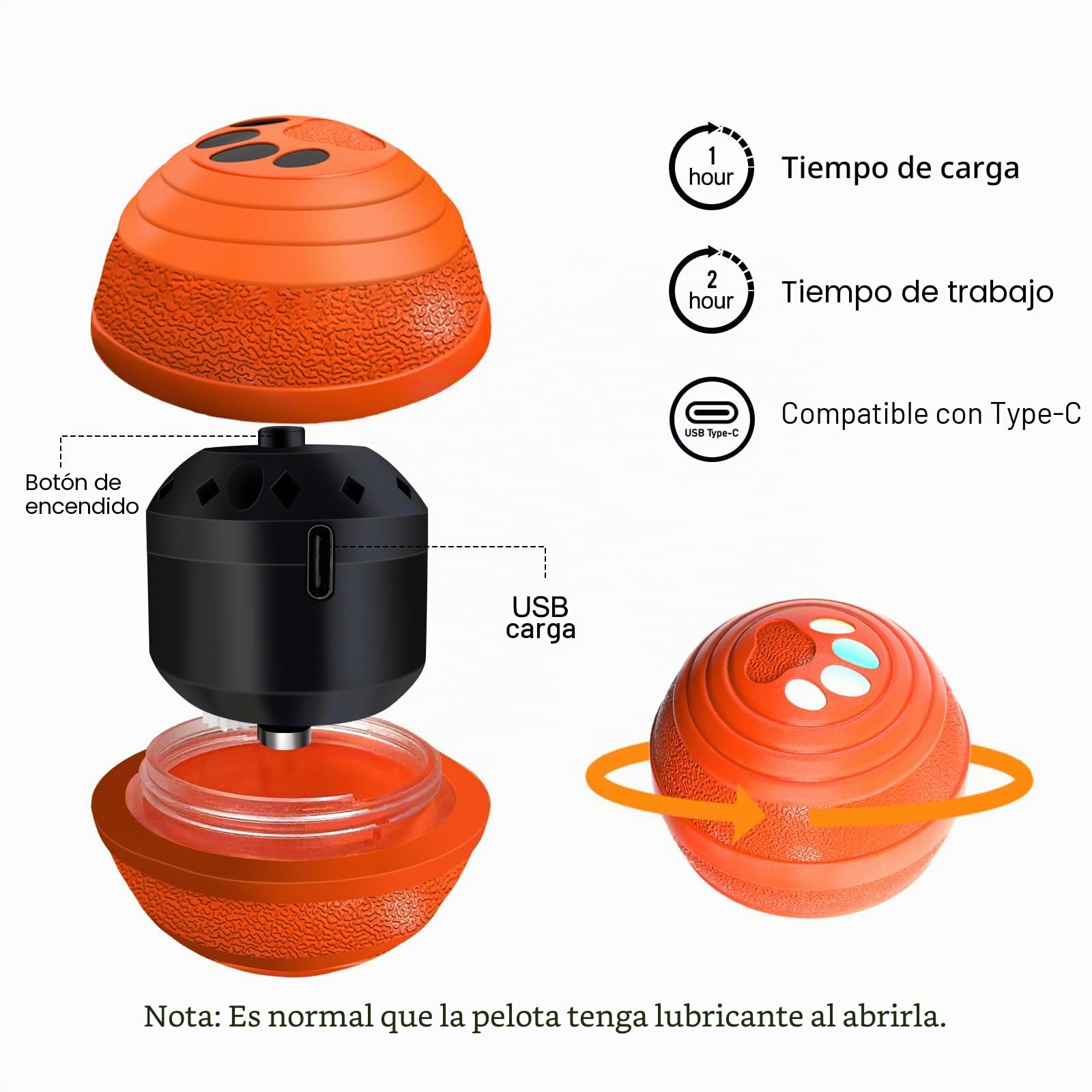 Pelota de Perro Interactivo Inteligente Juguetes para Perros con Material E-TPU Indestructible, 3 Modos para Cachorros, pequeños, medianos Perros automoving Dog Bola de Recarga rápida