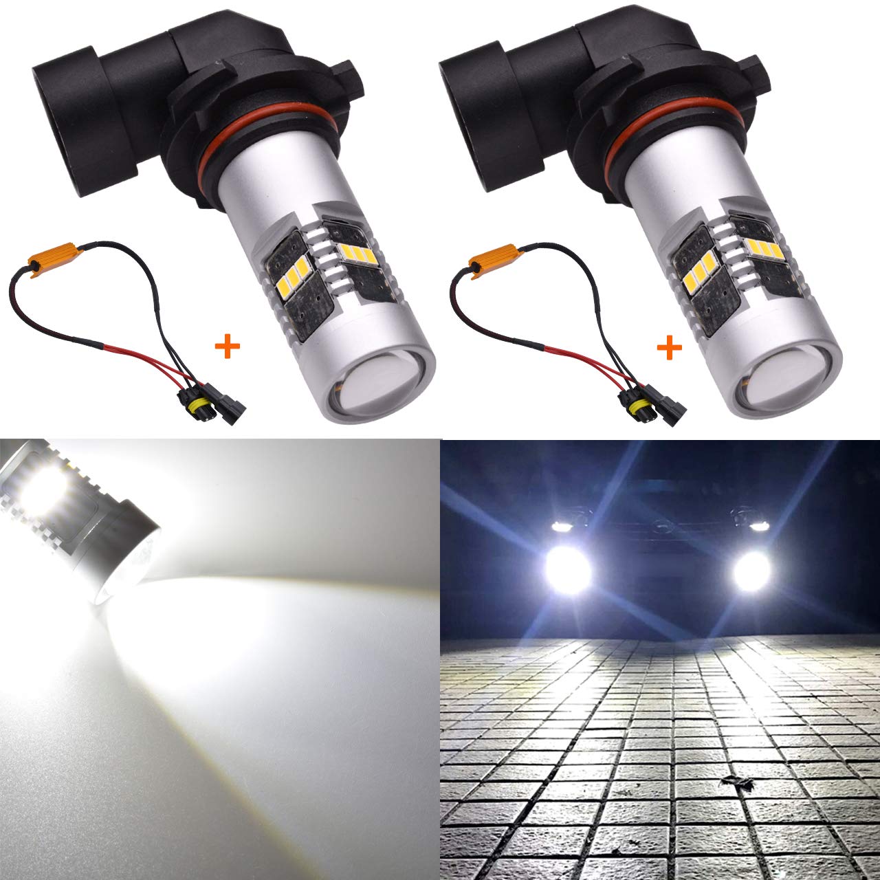 KATUR 880 LED fog lights, extremely bright, 2400 lumens, max. 75 W, high power, for daytime running lights DRL or fog lights, xenon white (880 white