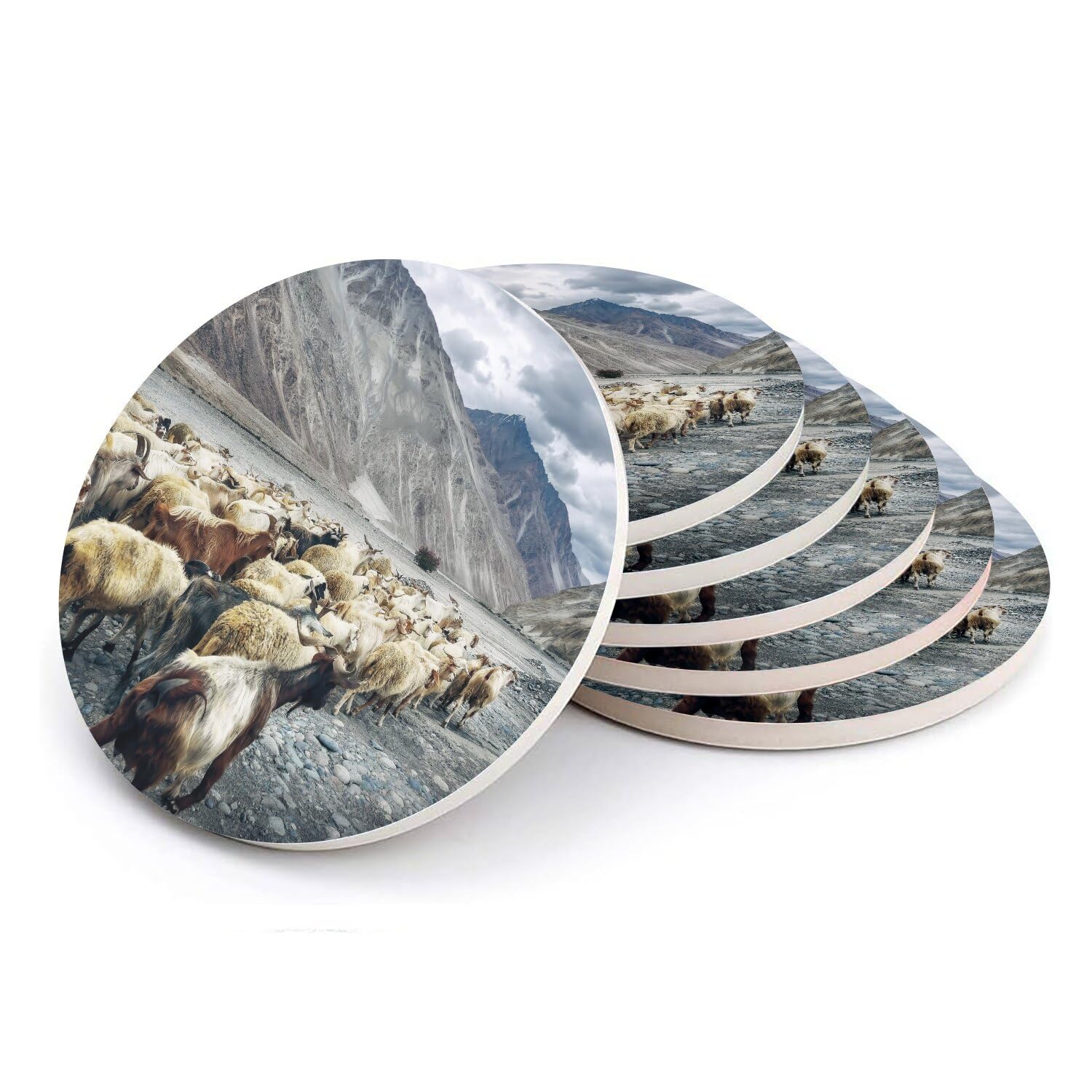 Sous-verre céramique chèvres de montagne 10x10 cm ronds pour verre à vin et chope de bière