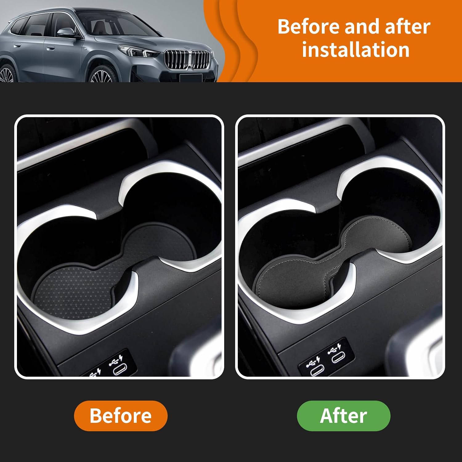 KUNGKIC for BMW X1 U11 2022 2023 2024 PU Car Non-Slip Cup Holder Insert Glove Compartment Mat Door Pocket Center Console Mats Anti Dust Interior Essentials Decoration Accessories 17Pcs Black