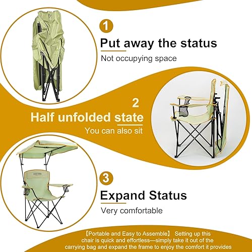 Miniatura 5 de YOUNG WOOD Silla de playa portátil para acampar con toldo de sombra, plegable, ligera, de gran tamaño para todos, fácil de abrir y cerrar sin