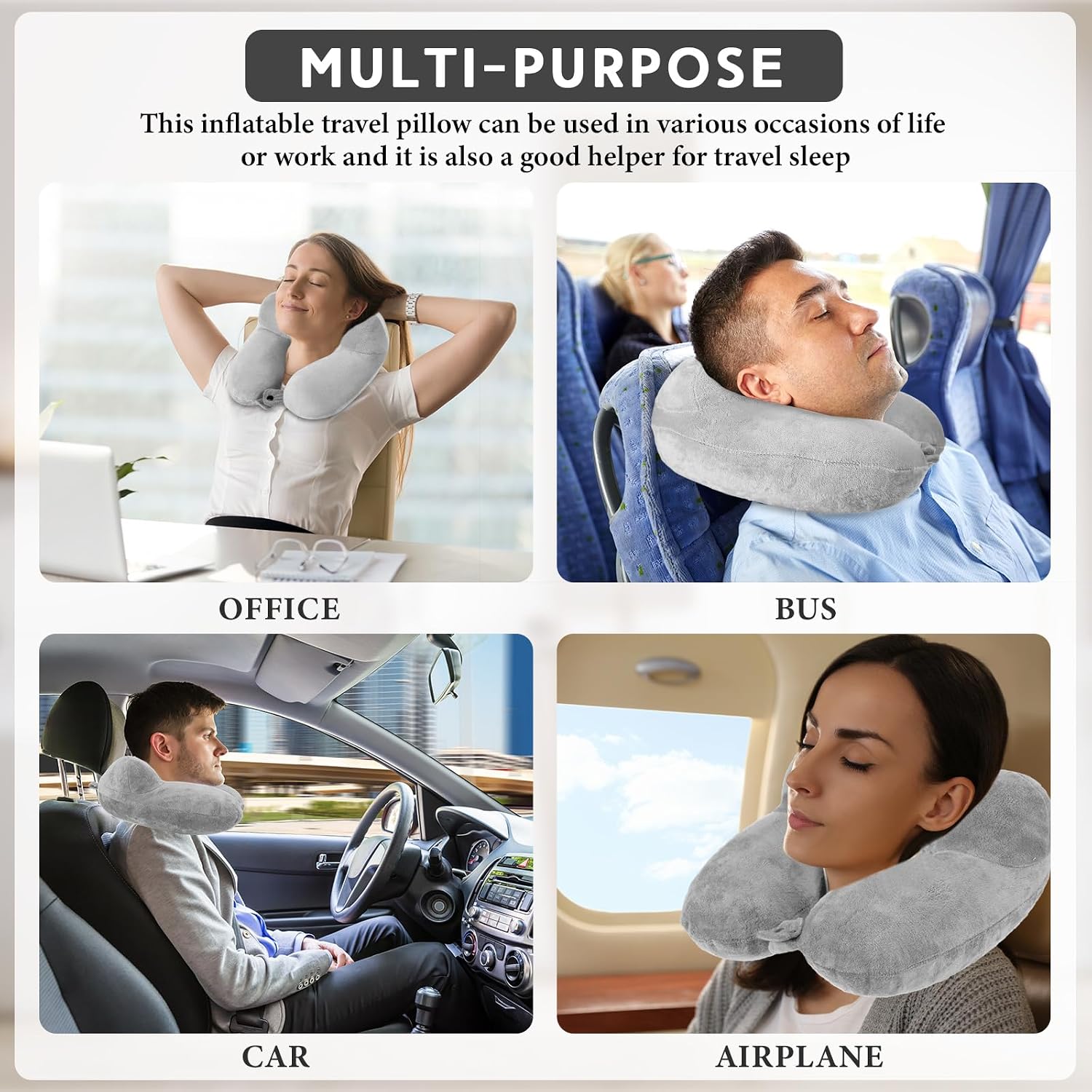Sintuff 2 Pack Inflatable Travel Pillow for Airplanes Inflatable Neck Flight Pillows with Compact Bag and Blindfold for Traveling, Airplane, Train, Car, Office(Gray)