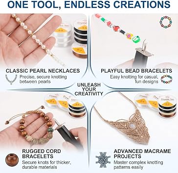 Bead Knotting Tool,Bead Looper ToolWith elastic thread,Beading Supplies For Jewelry Making, Knotters Tool For Necklace Bracelet Jewelry Making Stringing Beading Tools For Diy Jewelry Beading Tools