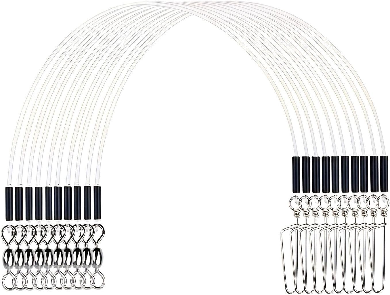 Pack of 20 Fluorocarbon Fishing Leader Fluorocarbon Leaders Set for Saltwater/Freshwater Fishing Leader Line with Swivels and Snap