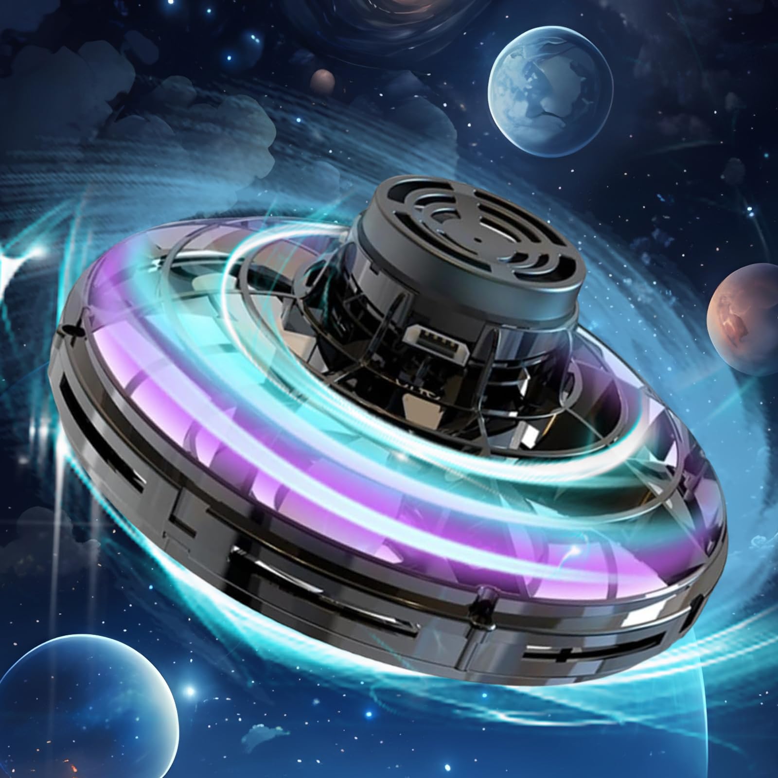 Flying Spinner Mini Drone Flying Fidget Spinner Fly Pro Fly Flying Spinner For Kids Adult Hand Controlled Flying Fidget Spinner Toys Cool Stuff Gadgets Gifts for Boys Girls Teens (Black)