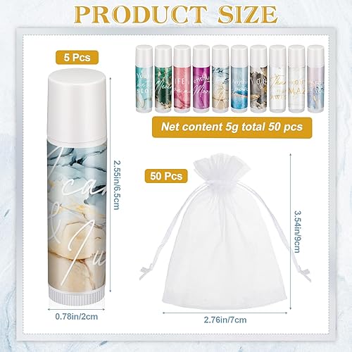 Miniatura 2 de Dansib 50 juegos de bálsamo labial regalos de agradecimiento a los empleados a granel para el equipo hidratante con 50 bolsas de organza marmoleadas