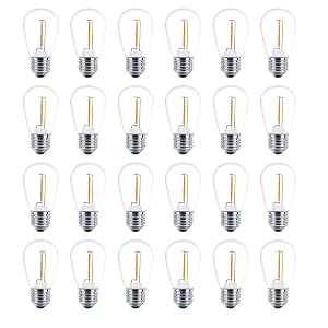 Meconard 24 Pack LED S14 Replacement Light Bulbs Shatterproof Outdoor 1 Watt to Replace 11Watts String Incandescent Bulb