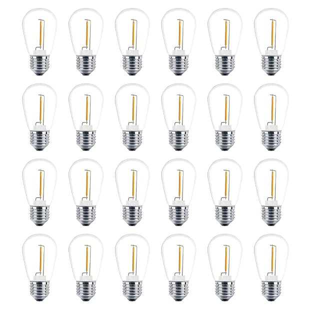 Meconard 24 Pack LED S14 Replacement Light Bulbs Shatterproof Outdoor 1 Watt to Replace 11Watts String Incandescent Bulb