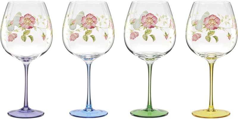 Copas de vino con globos Butterfly Meadow, 26 oz, surtidas | apto para lavavajillas | colores florales variados | regalo de boda o despedida de soltera | 9,25 pulgadas, 26 oz, cristalería