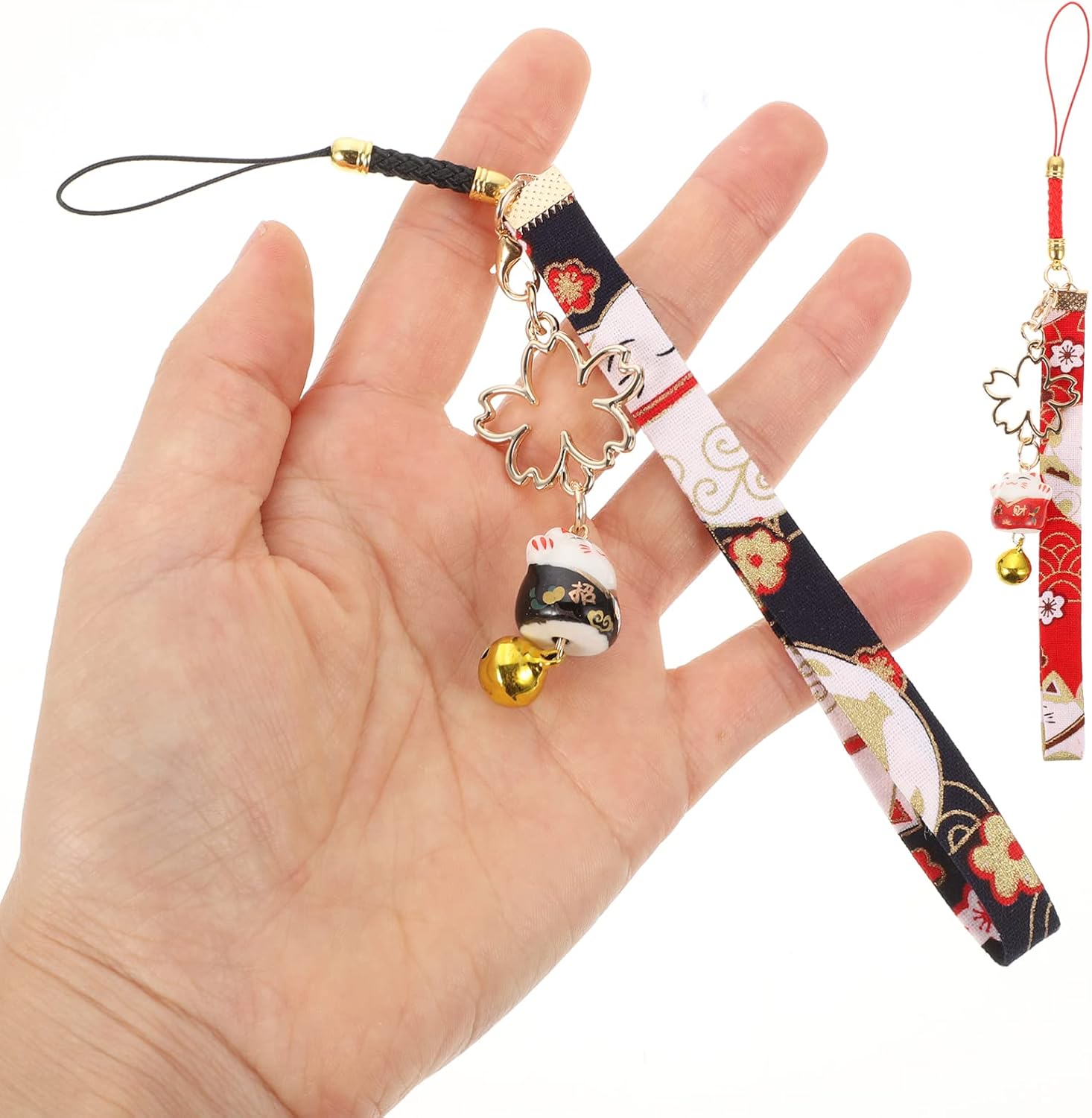 Tofficu 2pcs Phone Charms Strap, Fengshui Fortune Lucky Cat Keychain, Kawaii Phone Charm, Cute Keychain Accessories for Hanbag Backpack Wallet Camera Pendant