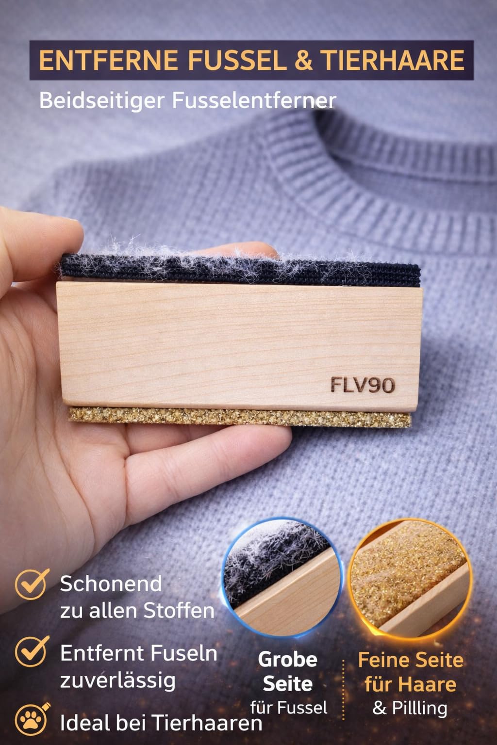 Kaschmir Kamm Fusselentferner – Entfernt Fussel & Tierhaare von Kleidung, Wollkamm für Kaschmir, Sofa & Teppich, Wiederverwendbar - 3