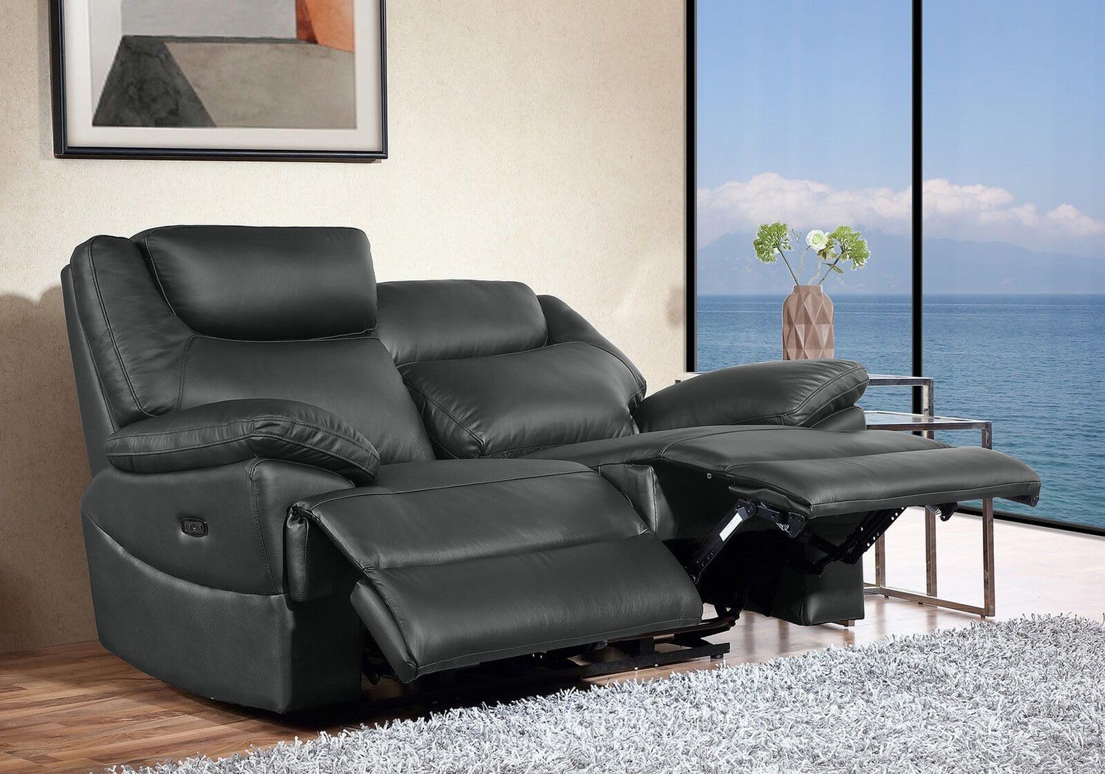 Mapo 3581 2-Sitzer Premium Relaxsofa elektrisch verstellbar | Fernsehsessel für Zwei Personen aus Rindsleder | Modernes Heimkino Sofa mit Kopf- & Fußstütze, bis 160 kg pro Sitz | Schwarz
