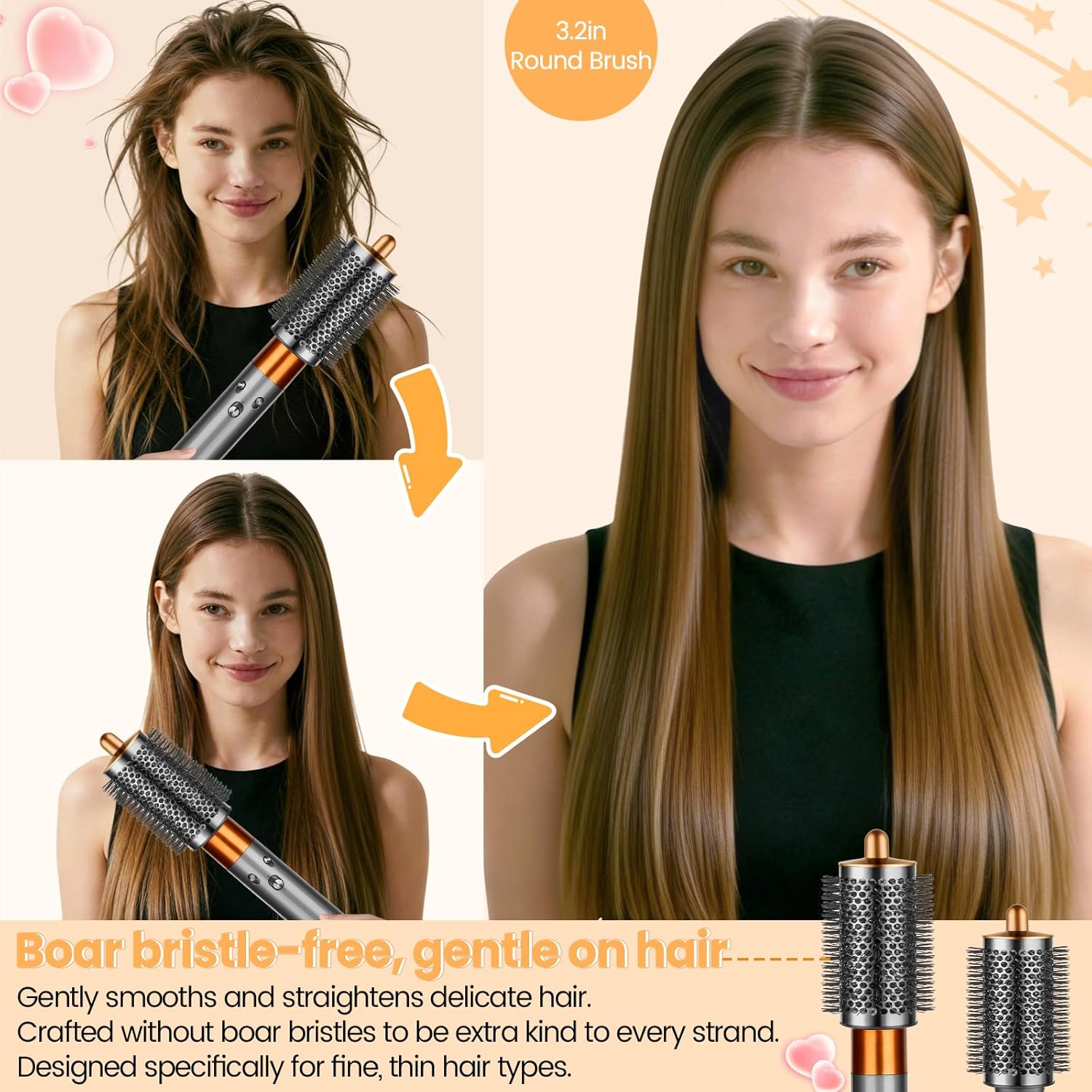 Upgraded Large Round Volumizing Brush Attachment Compatible with Dyson Airwrap HS01 HS05 HS08, 3.2IN Round Brush for Dry Smooth Volumize and Styling Hair
