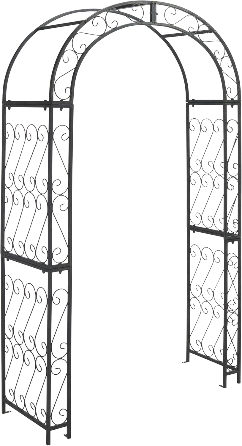 SAFAVIEH Outdoor Collection Pagan Victorian Scroll Antique Black Iron Garden Arch Arbor