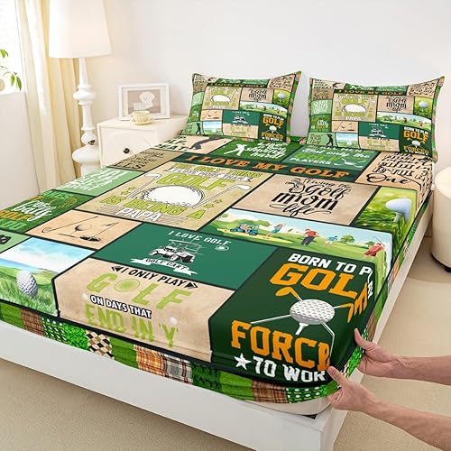 Juego de sábanas bajeras de golf para niños, tamaño individual, juego de ropa de cama de moda para juegos de deportes de pelota de palos de golf,