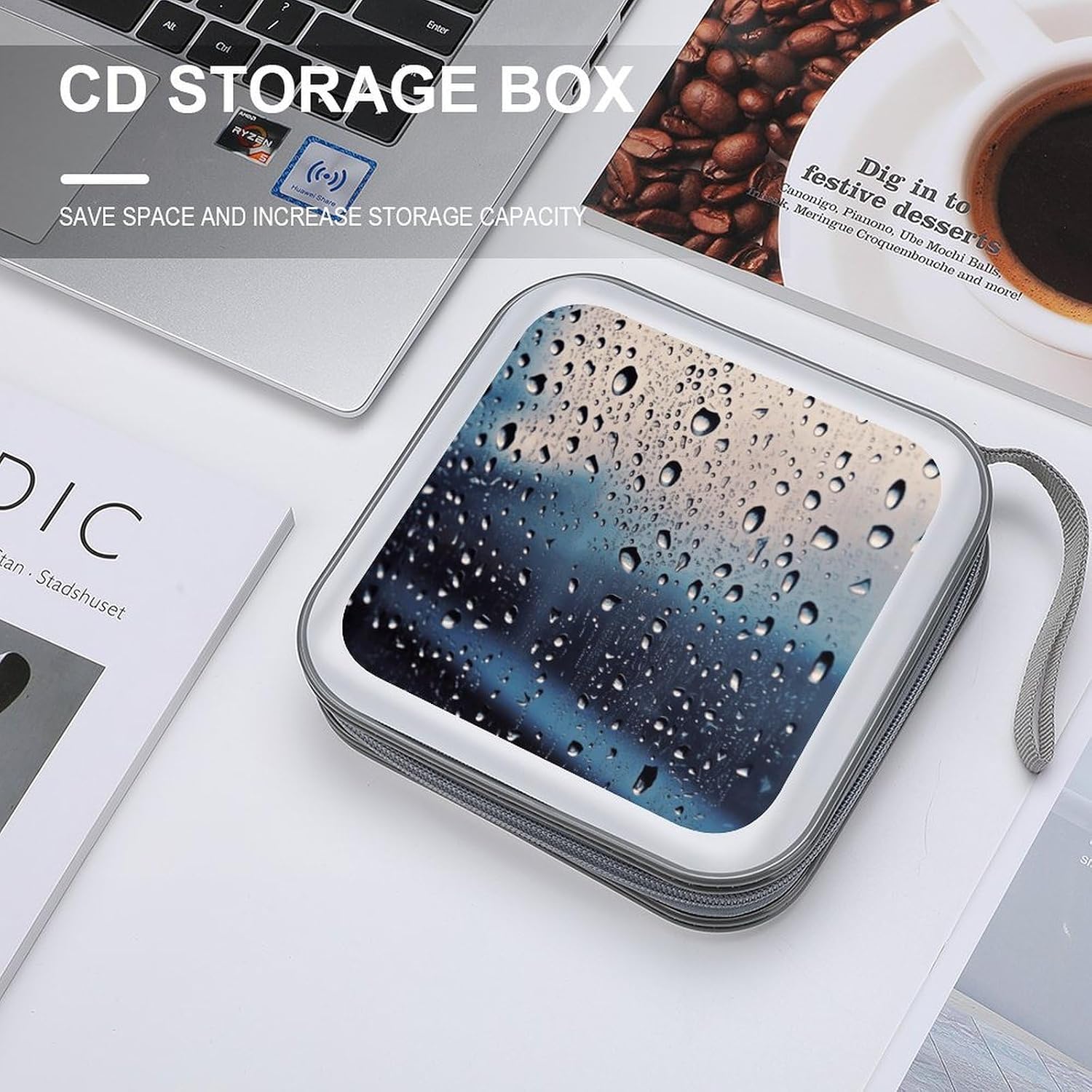 Rain Drops on Glass CD Case with Zipper 40 Capacity DVD Case Holder Hard Plastic DVD Disc Storage Box Portable Disc Storage Organizer CD Wallet Bag Media Disc Wallet for Car Home image 4