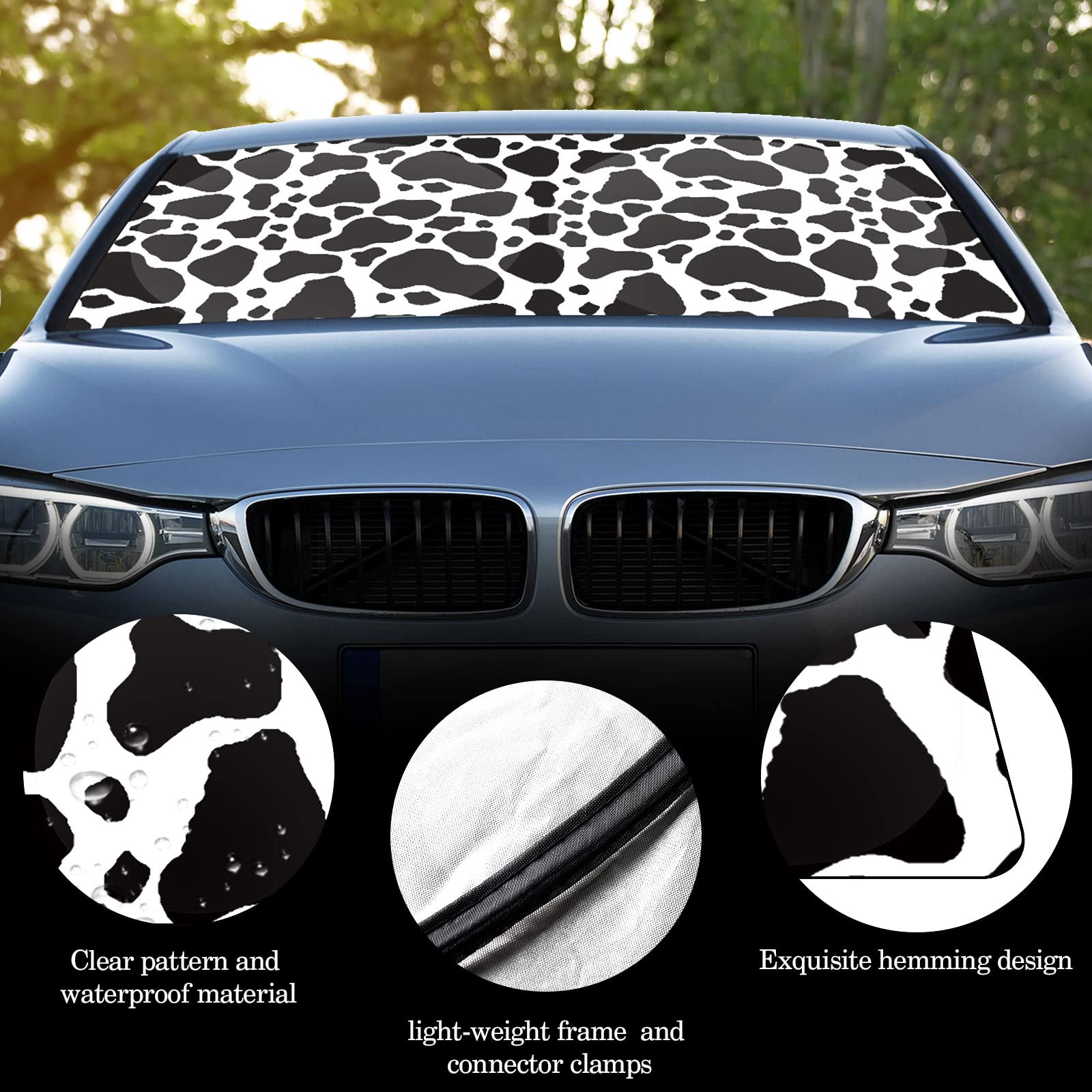 Parasol plegable para parabrisas delantero de coche, accesorios para coche, calor solar, rayos UV, protector de visera para coches, SUV, camiones (estampado de vaca)