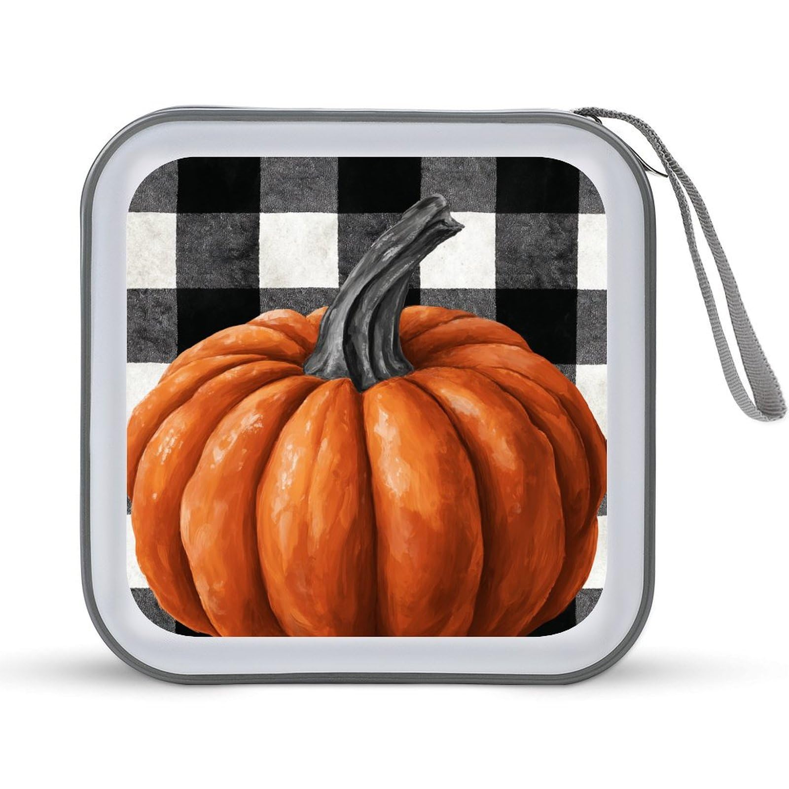 DuduYH Orange Pumpkin Black And White Checkered CD Case DVD Storage Case Portable for Car Home Travel