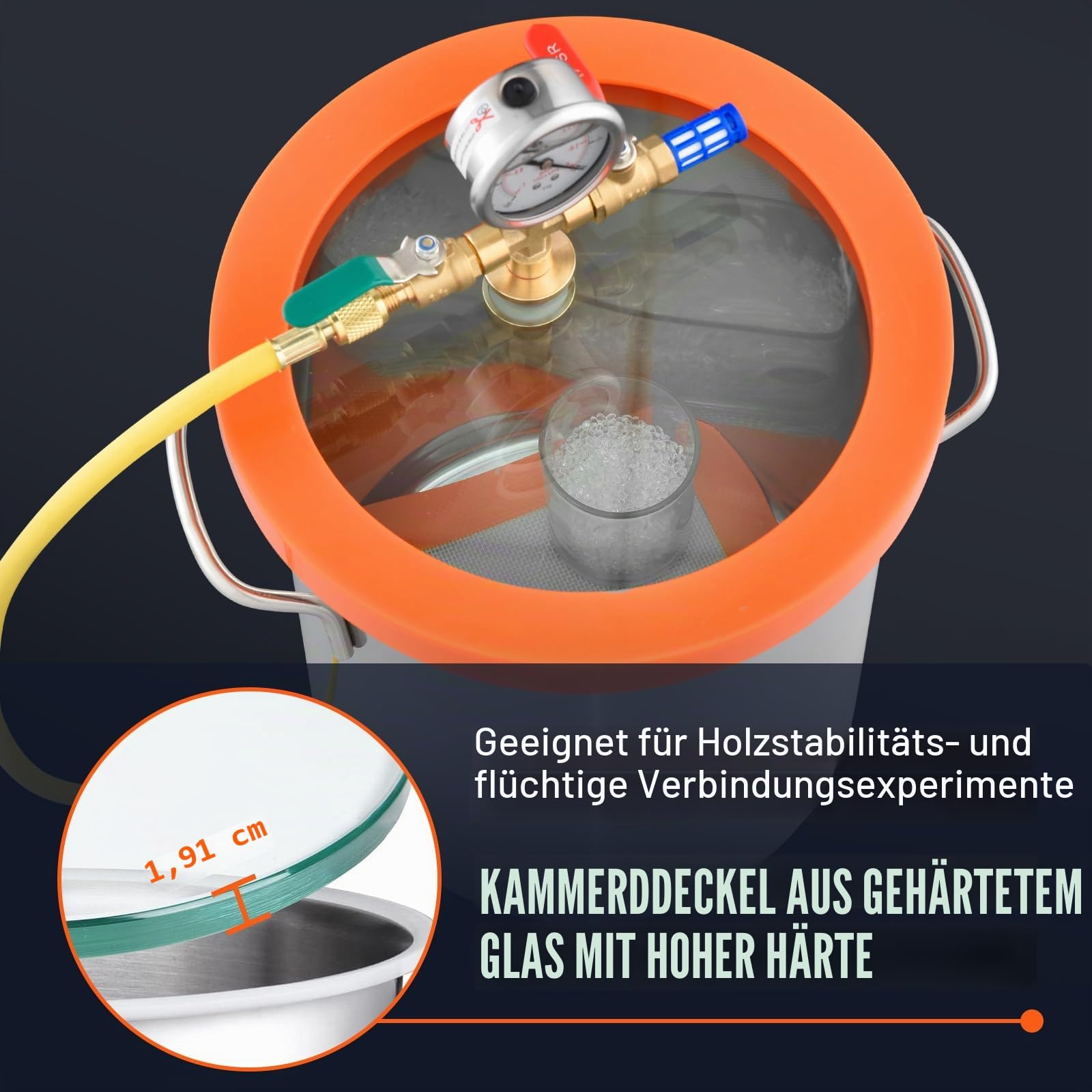 VEVOR 19 L Vakuumkammer Edelstahl Vakuum Entgasungskammer (Durchmesser 28 cm, Höhe 30 cm) Unterdruckpumpe Vakuumkammer Ideal zum Stabilisieren von Holz und Entgasen von Silikon, Harz, Polyurethan
