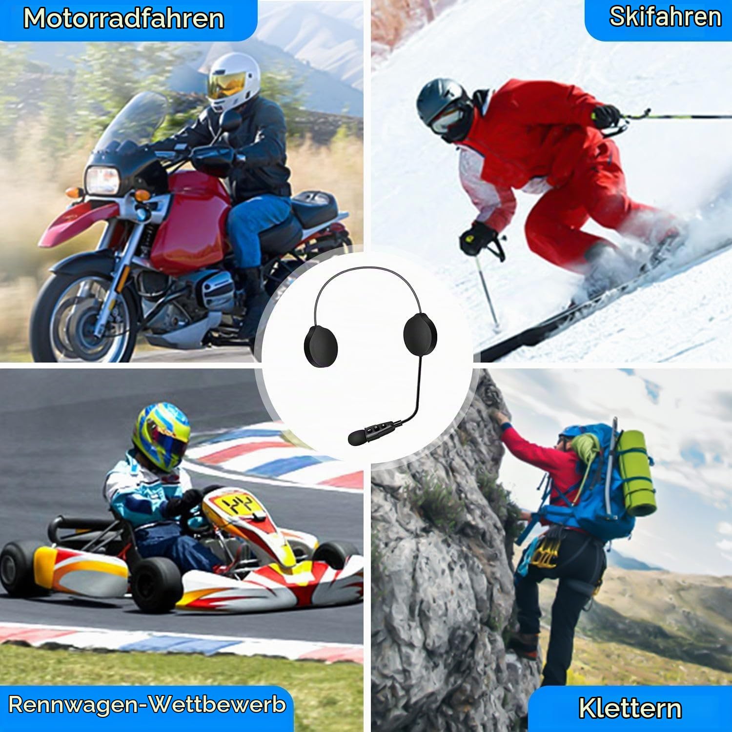 EJEAS E1+ Bluetooth Motorradhelm-Headset, Bluetooth 5.1 Wasserdichter Motorradhelm-Kopfhörer mit Geräuschreduzierung, für Skifahren, Klettern, Reiten, EUC-Manipulator-kompatibel