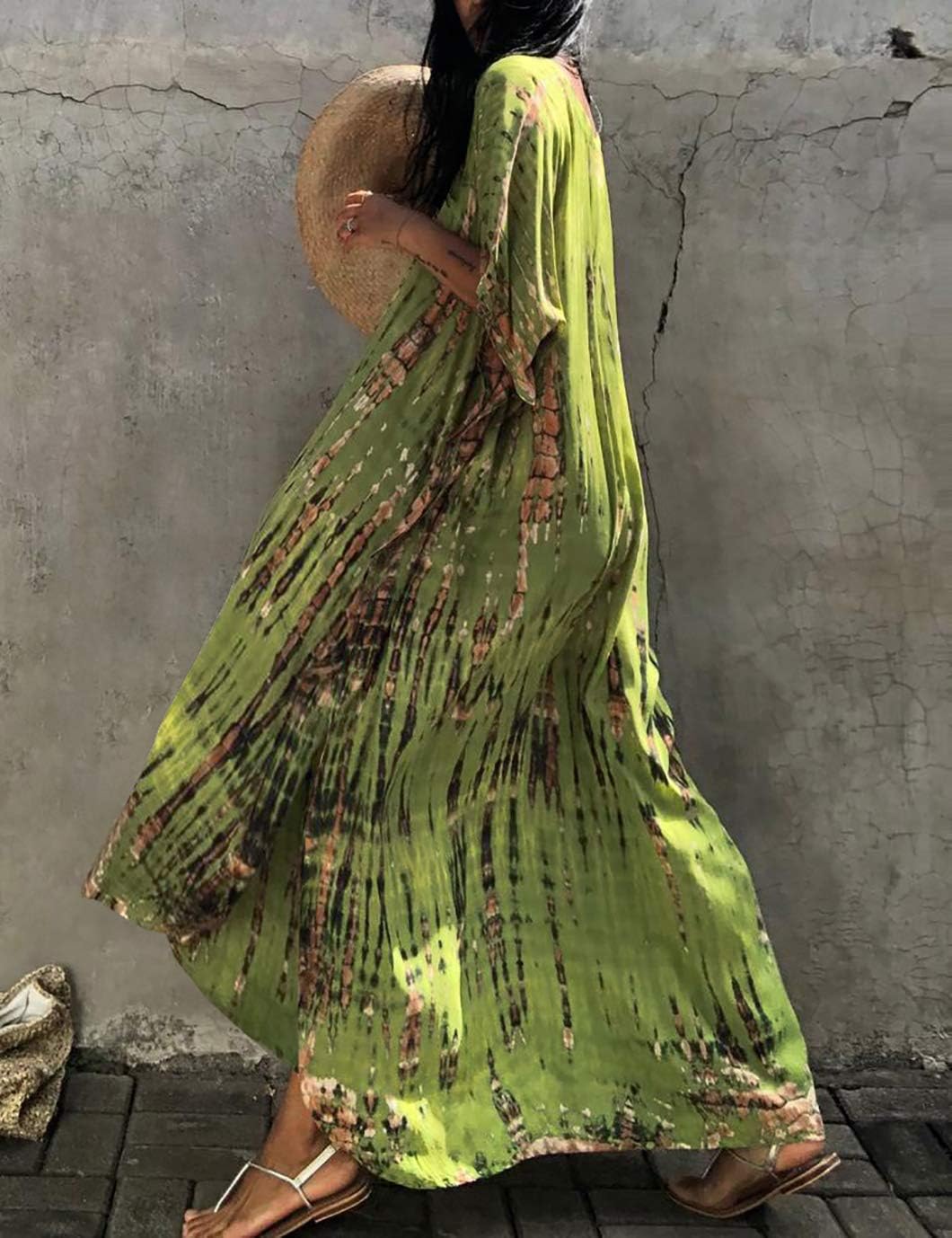 Eddoyee Plus Size Beach Kaftan Dresses for Women Print V-Neck Long Swimsuit Cover Ups - Image 4