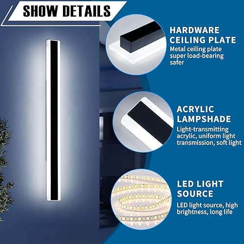 Vista 60 de Apliques de pared para exteriores de 47 pulgadas, regulables de 3000 K-6000 K, luces de pared larga para exteriores, IP65 impermeable, moderna