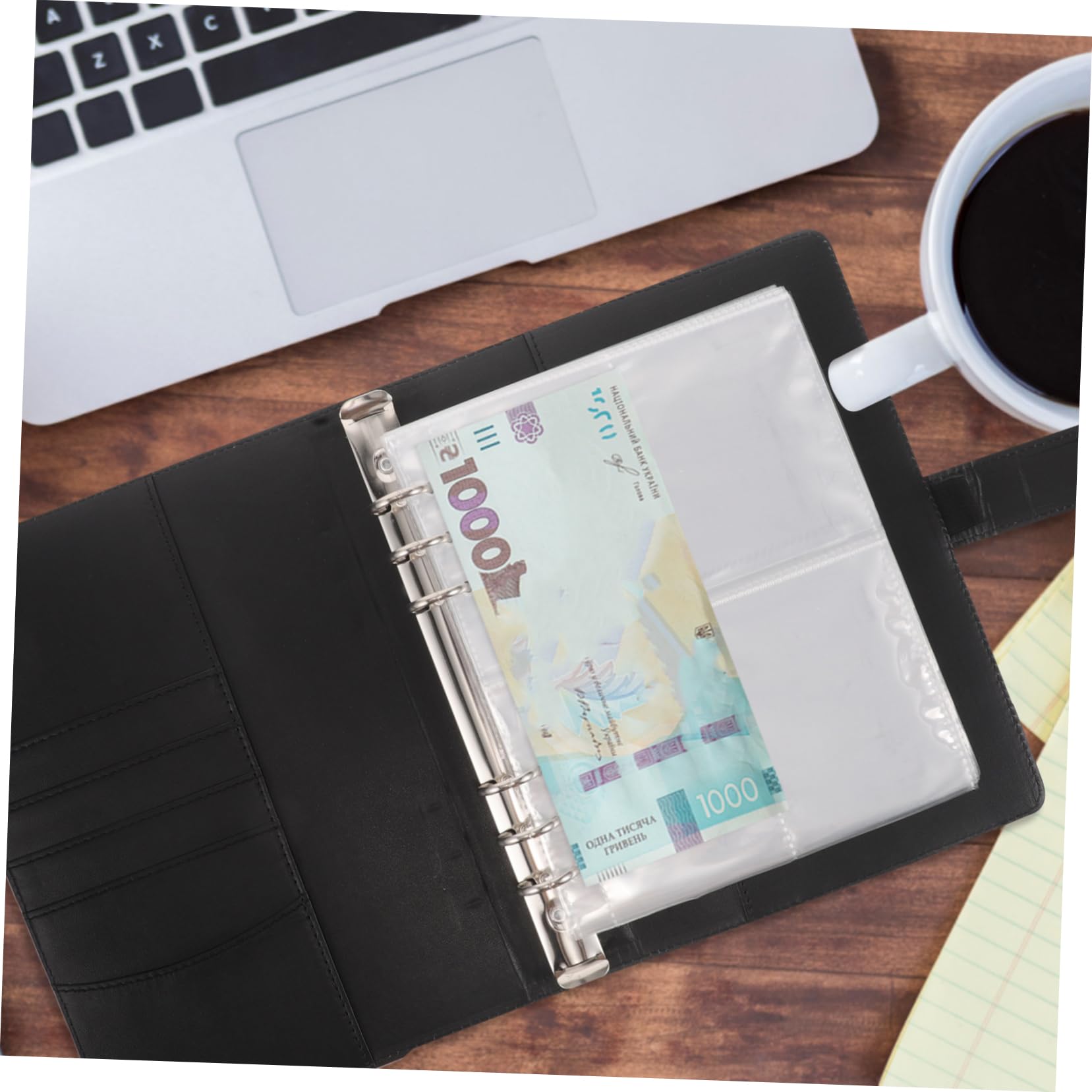 Quaderno ad Anelli per Gara di Risparmio 100 Buste, 4 Set | Pu, Plastica e Metallo, Buste Trasparenti Incluse, Stile Elegante per Coppie e Uso Quotidiano
