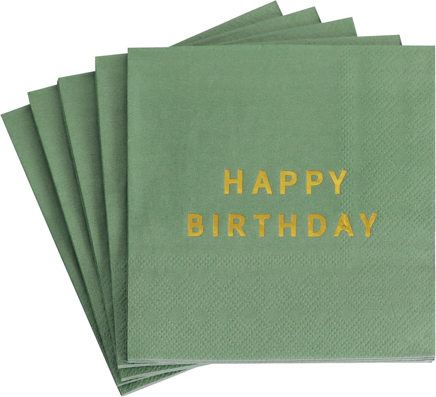 DecoGlee 52 Pack Gold Foil Happy Birthday Cocktail Napkins - Birthday Party Dinner Hand Napkin for Party Supplies Decorations Table Decor for Women man(5" Folded 3 Ply-Green)