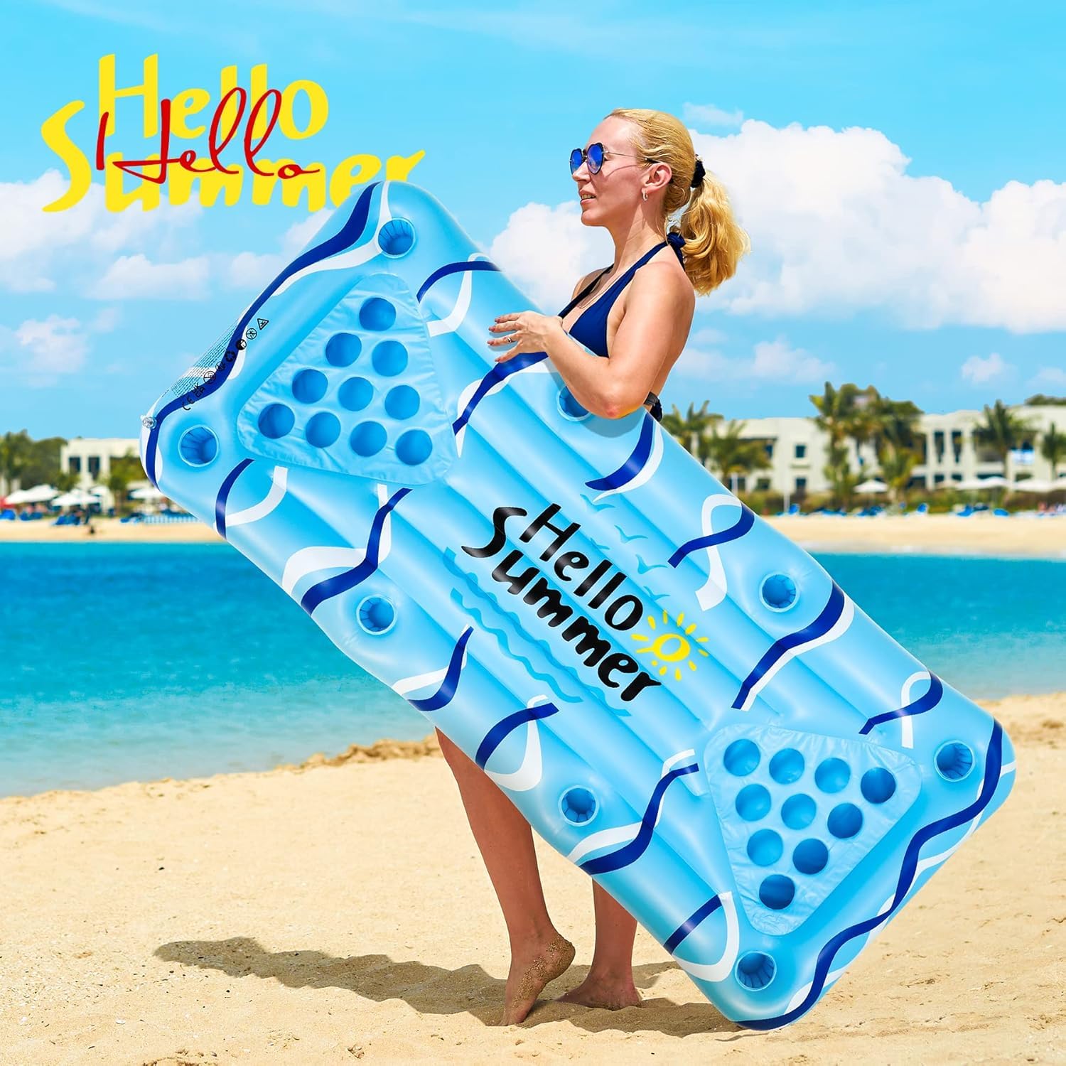 Pong Galleggiante 175x75cm - Gonfiabile Piscina con 24 Portabicchieri, Materassino Gonfiabile Mare per Adulti, Giochi Piscina Adulti con 24 Bicchieri e 2 Palline, Ideale per Relax Estivo