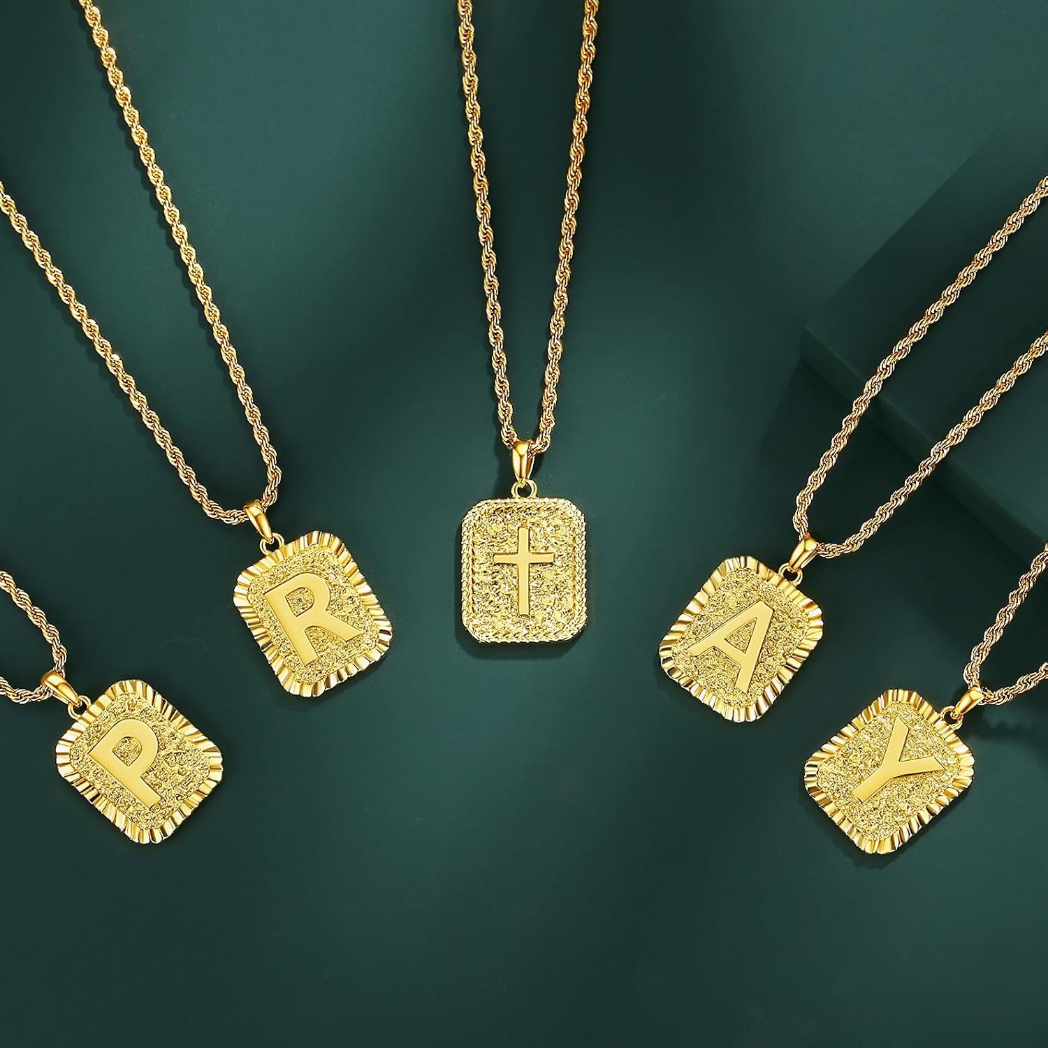 ASUWISH Gold Initial Necklaces for Men and Women, 18K Gold Plated Letter A-Z Cross Pendant with Adjustable Rope Chain, Letter Necklace for Women and Men - Image 4