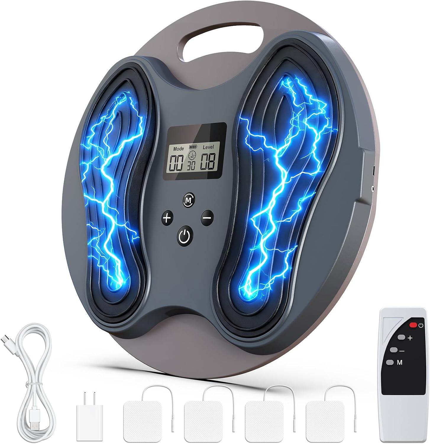 EMS Foot Massager for Neuropathy Pain Relief, Rechargeable Electric Foot Massager for Circulation and Pain Relief, Foot Stimulator for Plantar Fasciitis with Electrode Pads for Feet & Legs